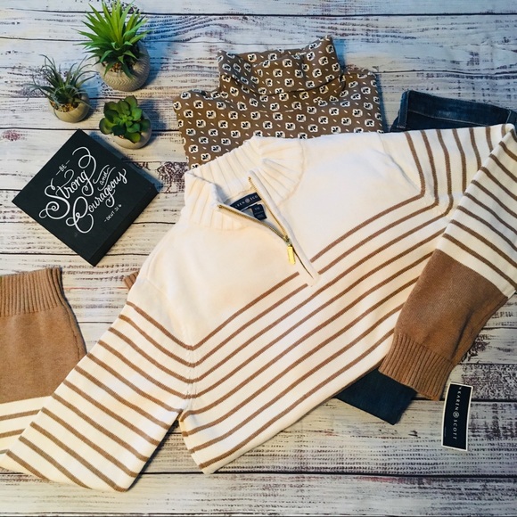 Karen Scott Sweaters - Zippered Mock Turtleneck Striped Sweater
